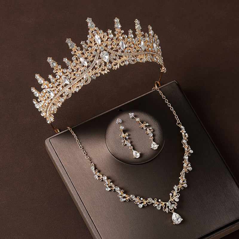 Baroque Crown Three-Piece Jewelry Set | Crown, Necklace & Earrings | Bridal | 2 Color Sets