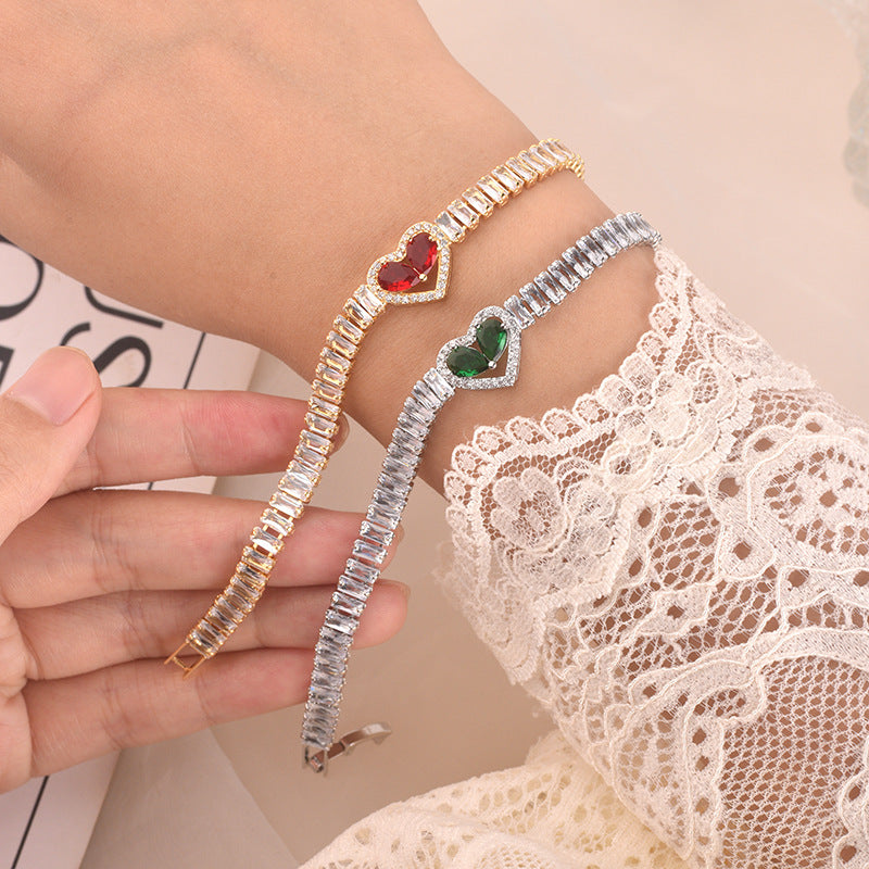 Zircon Heart Bracelet | 16K Gold & White K Plating | 5 Diamond Colors | Light Luxury