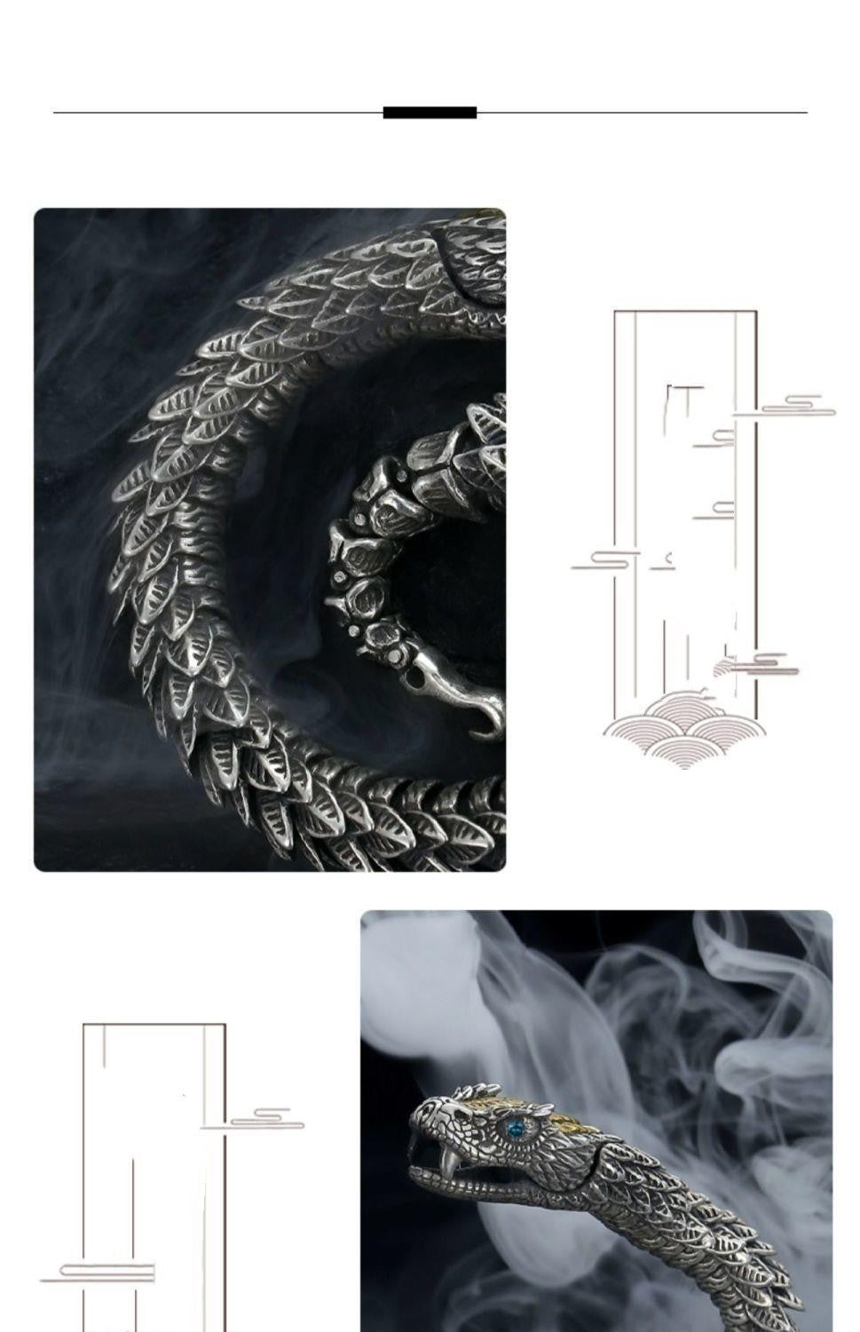 Black Snake Silver-plated Bracelet,Men's Retro Style