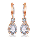 Bold Micro-Pavé Cubic Zirconia Earrings | Leaf & Water Drop | Rose Gold | Light Luxury