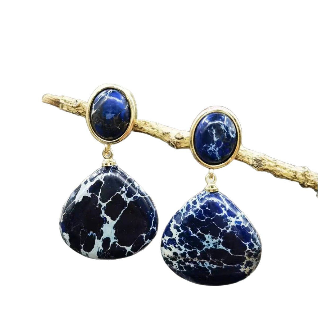 Natural Stone Emperor Drop Earrings | Ancient Imperial Style | 5 Stone Colors