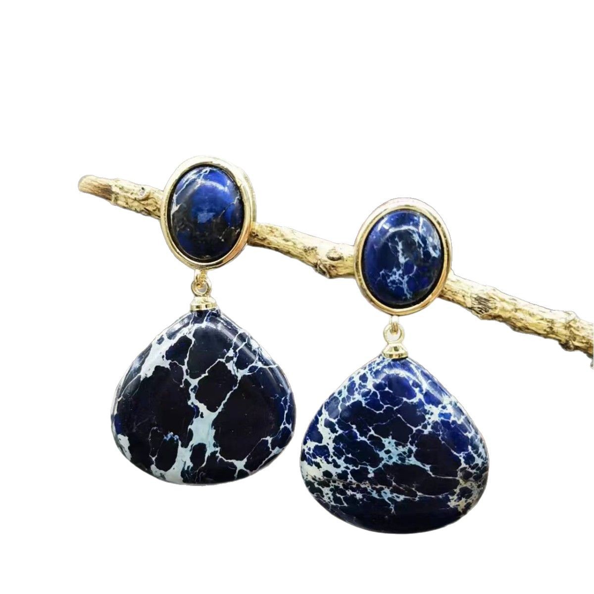Natural Stone Emperor Drop Earrings | Ancient Imperial Style | 5 Stone Colors