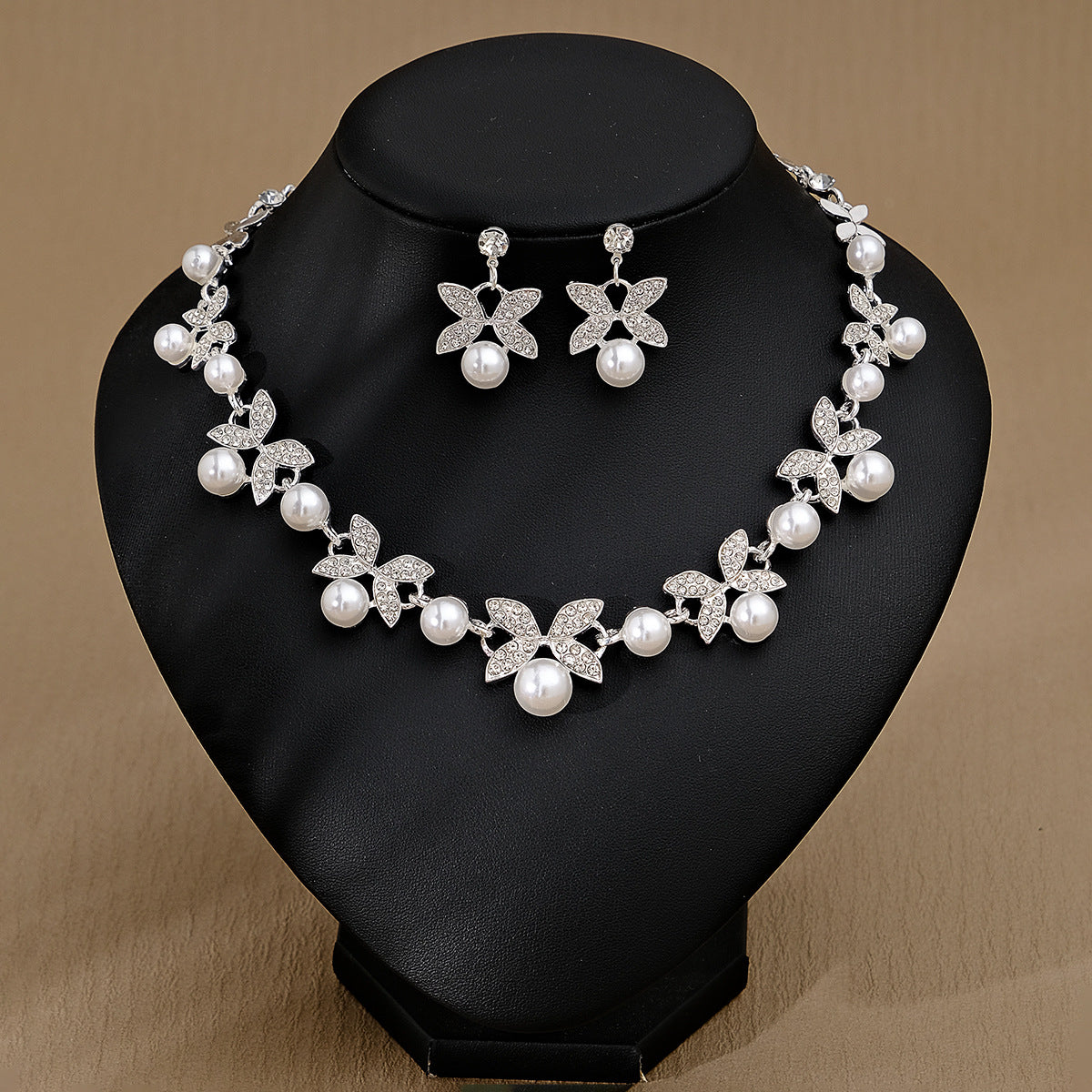 Rhinestone Necklace & Earrings Jewelry Set | Heart, Water Drop & Bell | 21 Colors | Bridal & Evening