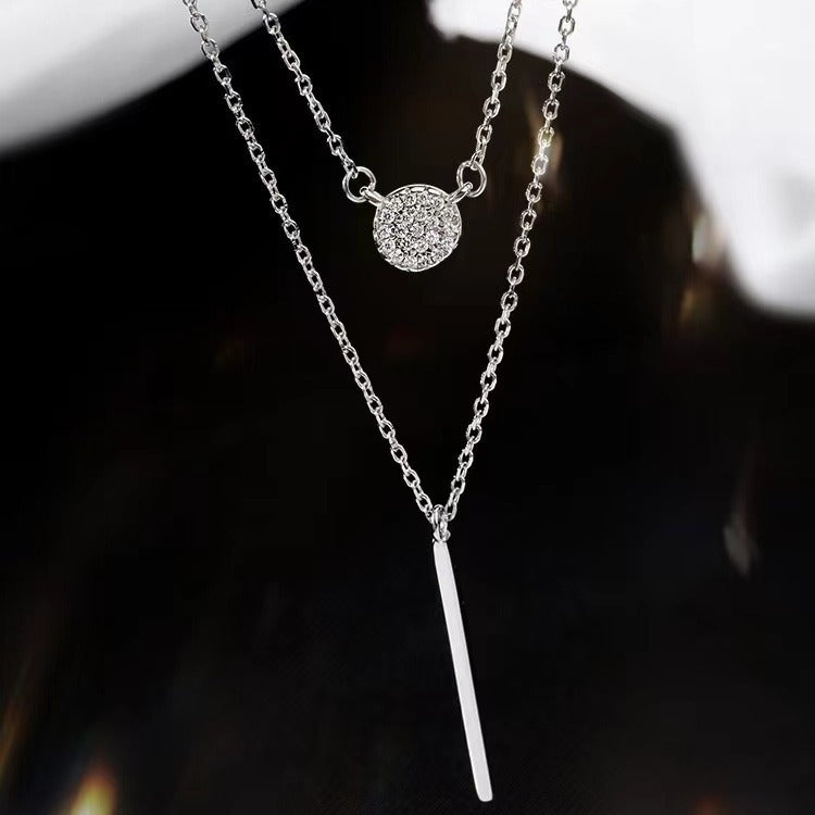 Double Chain Long Stick Micro Pavé Pendant Necklace | S925 Silver