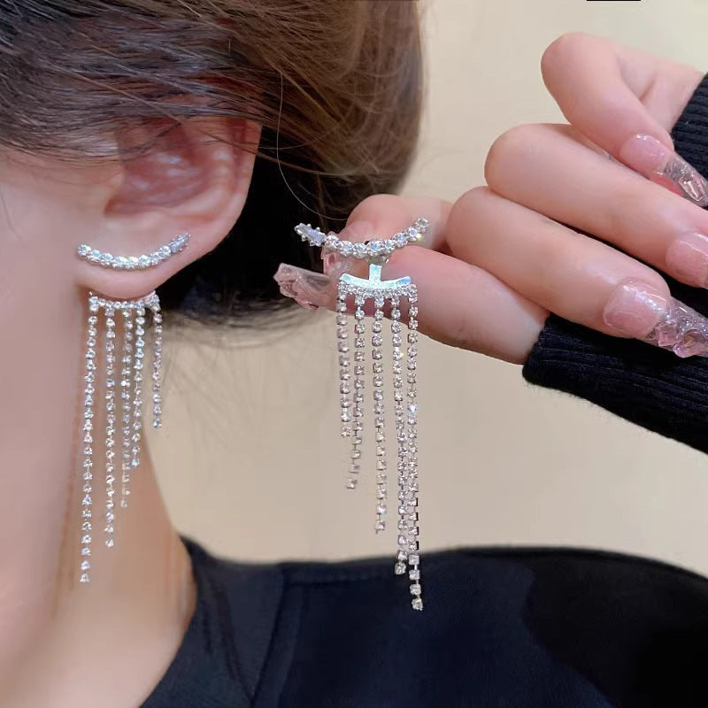 Sterling Silver Sparkling Tassel Earrings | Diamond Shape | Personality Style | Single or Set