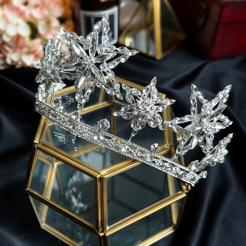 Rhinestone Fashion Crown Headdress | 16K Gold Electroplated | European Style | Bridal & Photography