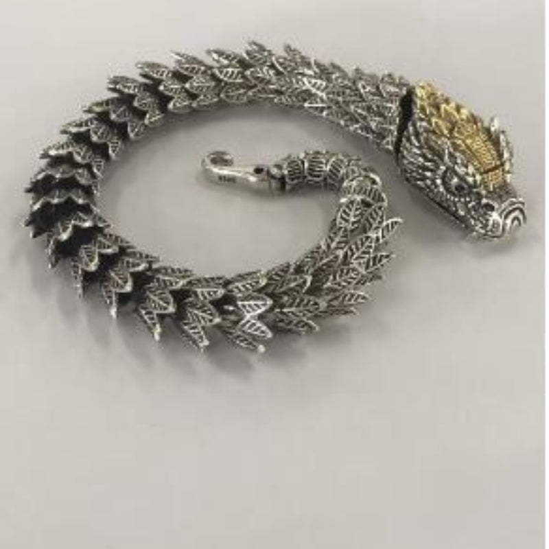 Black Snake Silver-plated Bracelet,Men's Retro Style