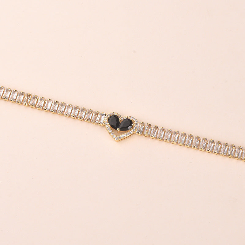 Zircon Heart Bracelet | 16K Gold & White K Plating | 5 Diamond Colors | Light Luxury