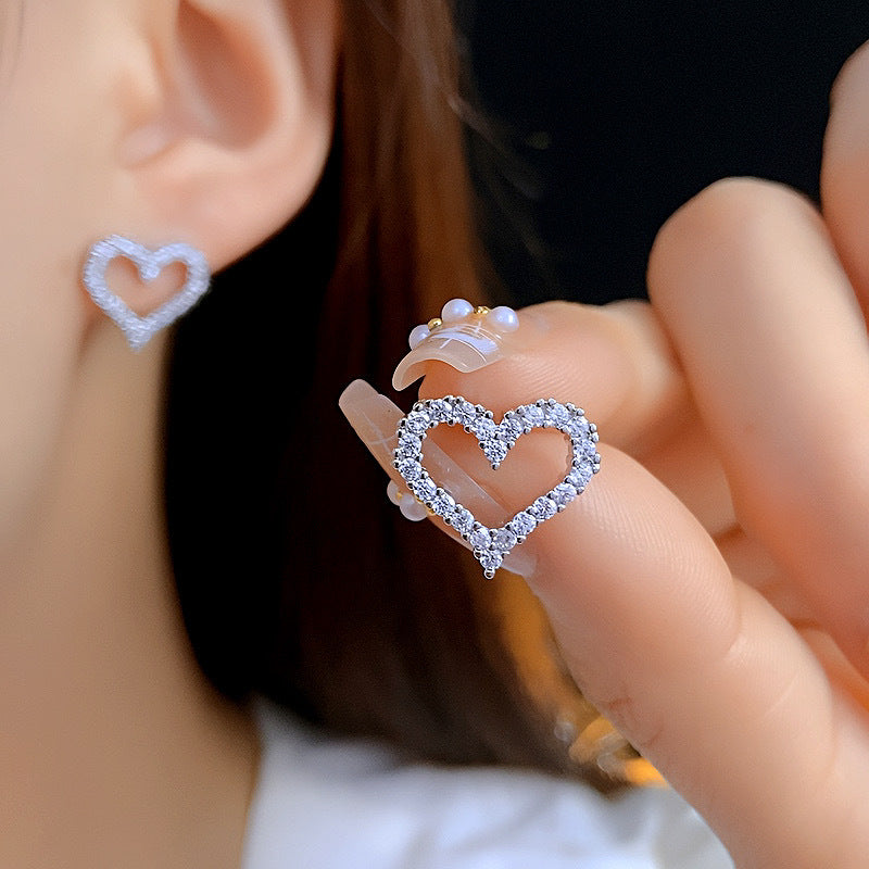 Hollowed-Out Heart Stud Earrings | Korean Style | Gold & Silver | All-Match