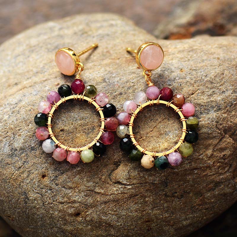 Tourmaline Crystal Handmade Earrings | Natural Stone | Original Design | Multi-Motif