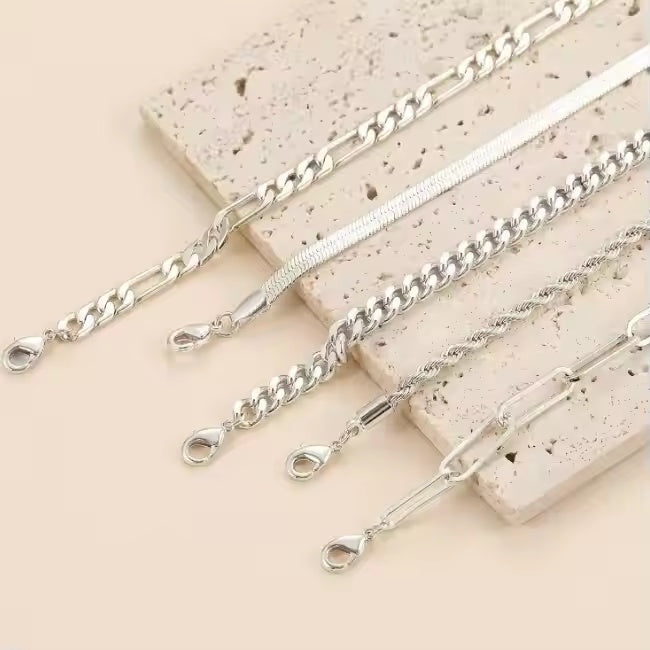 5pcs Silver Bracelets For Women, 14K Silver Plated