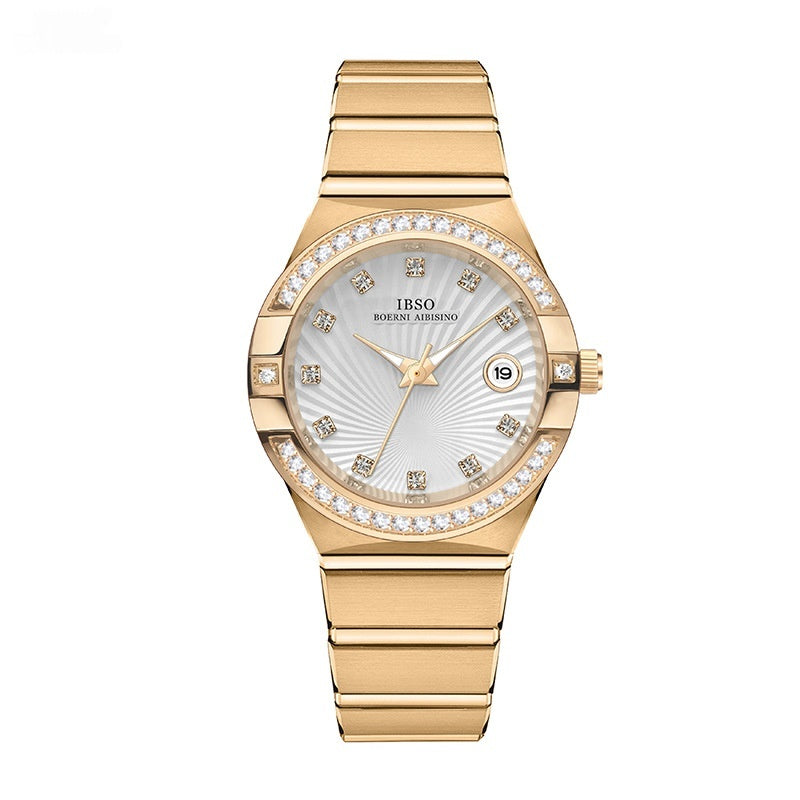 Women's Diamond Calendar Quartz Watch | Mineral Glass | Gold & Pink | Casual Luxury Watch