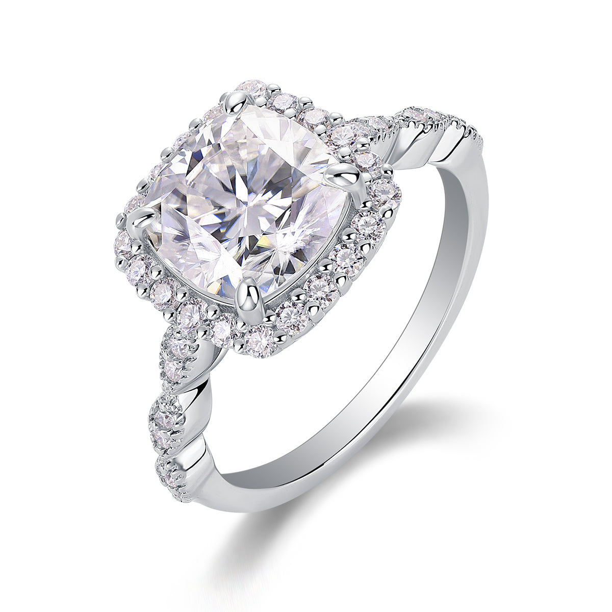 S925 Sterling Silver Cushion-Cut Moissanite Ring | 8.5mm | Platinum Plated | Sizes 5–9