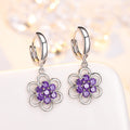 Floral White Copper Earrings | Purple & White | Ear Hook or Ear Buckle | Temperament Style