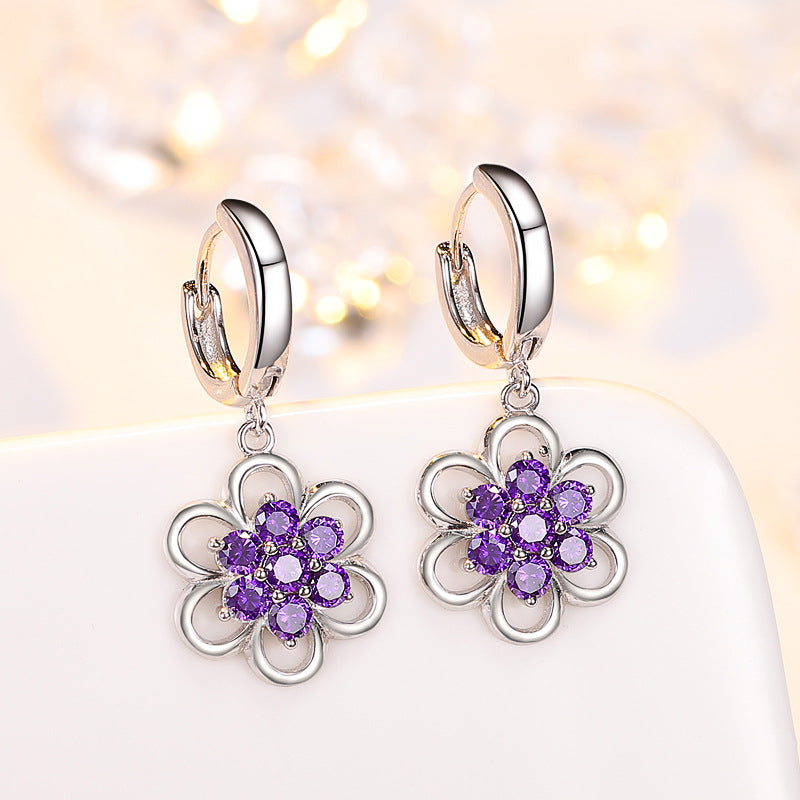 Floral White Copper Earrings | Purple & White | Ear Hook or Ear Buckle | Temperament Style