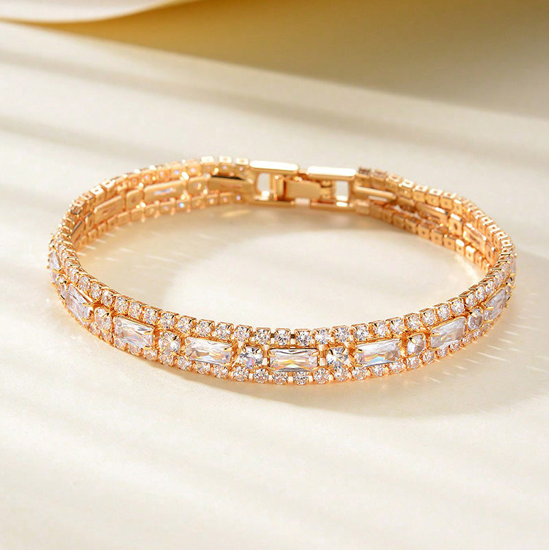 Full-Diamond Green Zircon Geometric Bracelet | Copper | Circle & Quadrilateral | 3 Styles