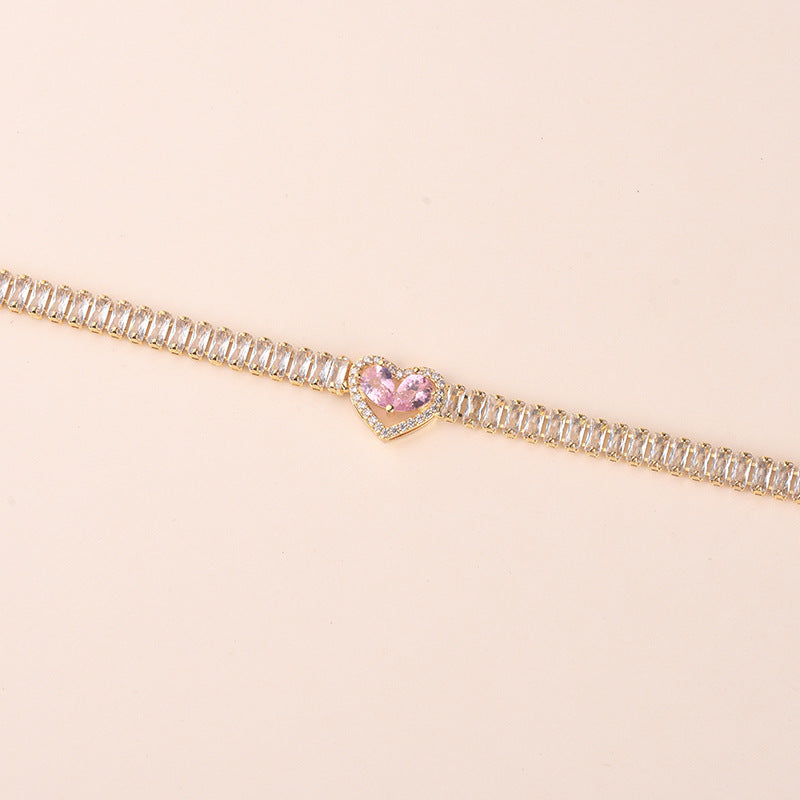 Zircon Heart Bracelet | 16K Gold & White K Plating | 5 Diamond Colors | Light Luxury