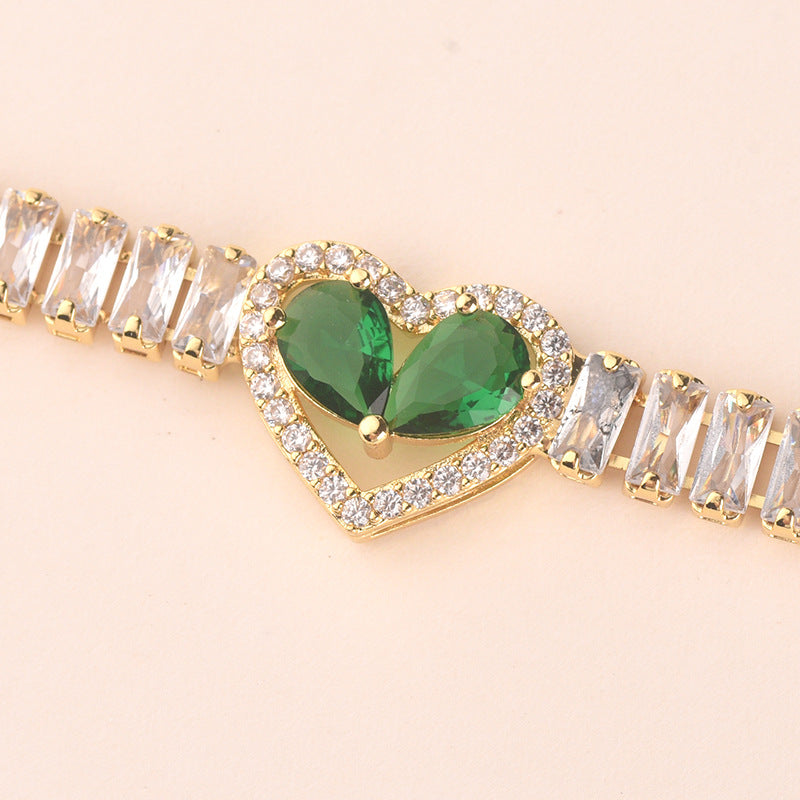 Zircon Heart Bracelet | 16K Gold & White K Plating | 5 Diamond Colors | Light Luxury