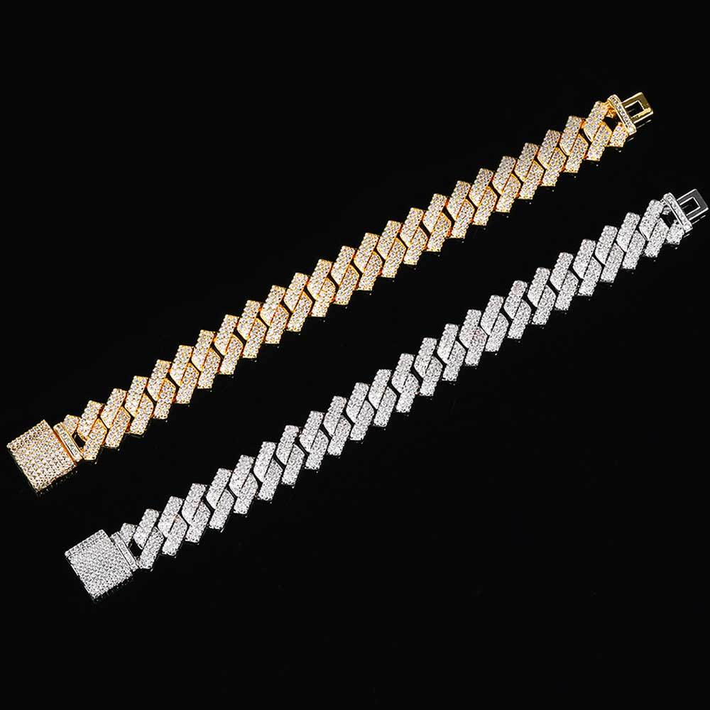 Men's Diamond-Shaped Micro Zirconia Bracelet | 14mm | Gold & White Gold | 3 Sizes