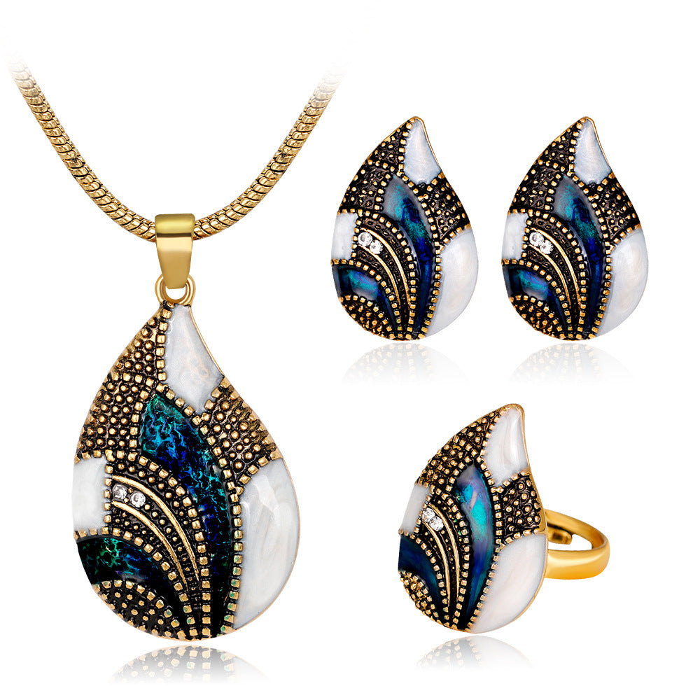 Water Drop Jewelry Set | Necklace, Earrings & Ring | Gold & Silver