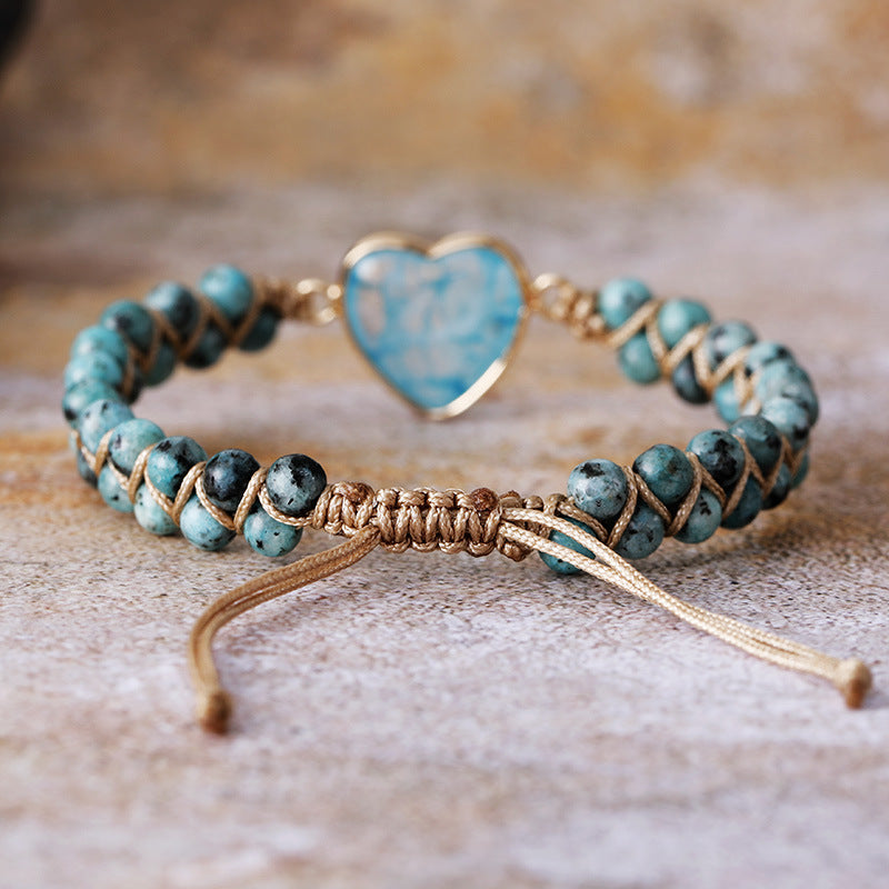 Lapis Lazuli Natural Stone Handwoven Wrap Bracelet | Adjustable | Gold, Green & Tiger