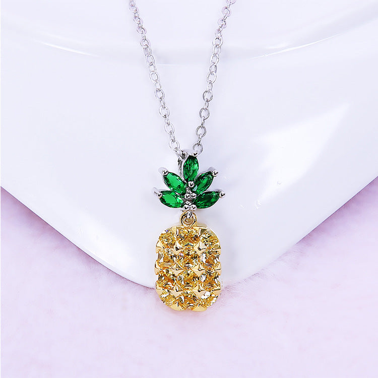 Crystal Pineapple & Coconut Tree Jewelry Set | 925 Silver | Korean Style