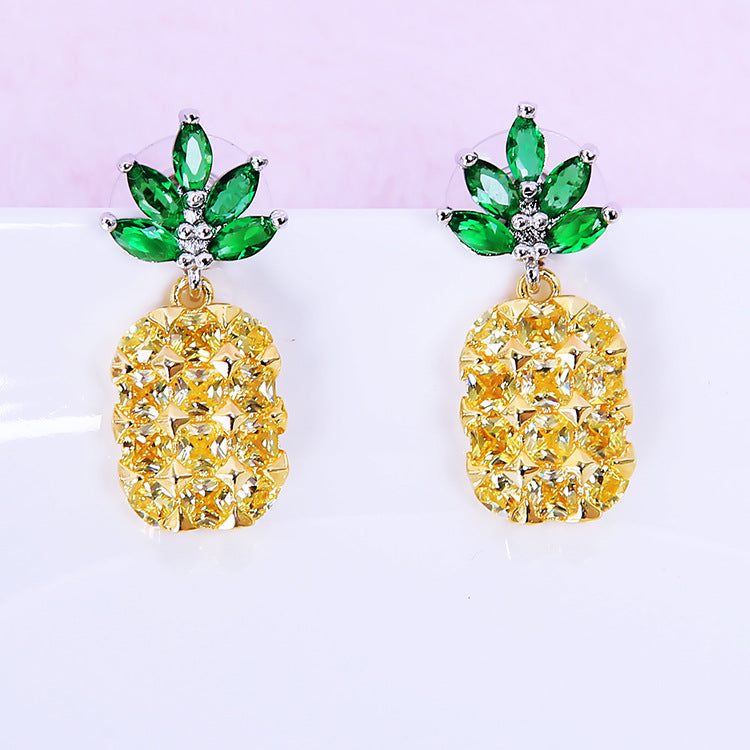 Crystal Pineapple & Coconut Tree Jewelry Set | 925 Silver | Korean Style