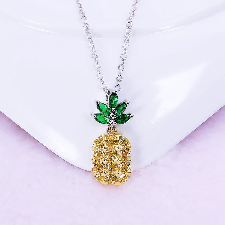 Crystal Pineapple & Coconut Tree Jewelry Set | 925 Silver | Korean Style