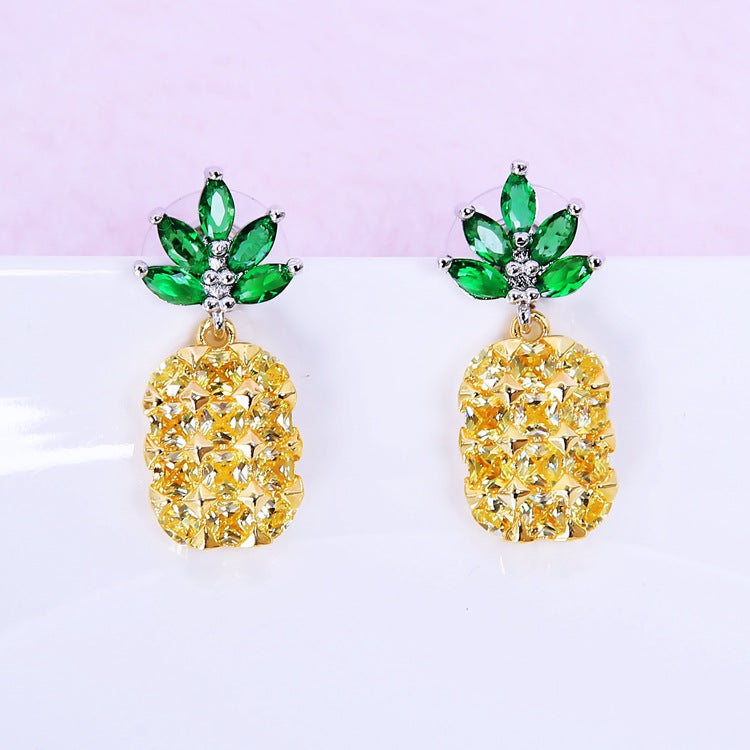 Crystal Pineapple & Coconut Tree Jewelry Set | 925 Silver | Korean Style
