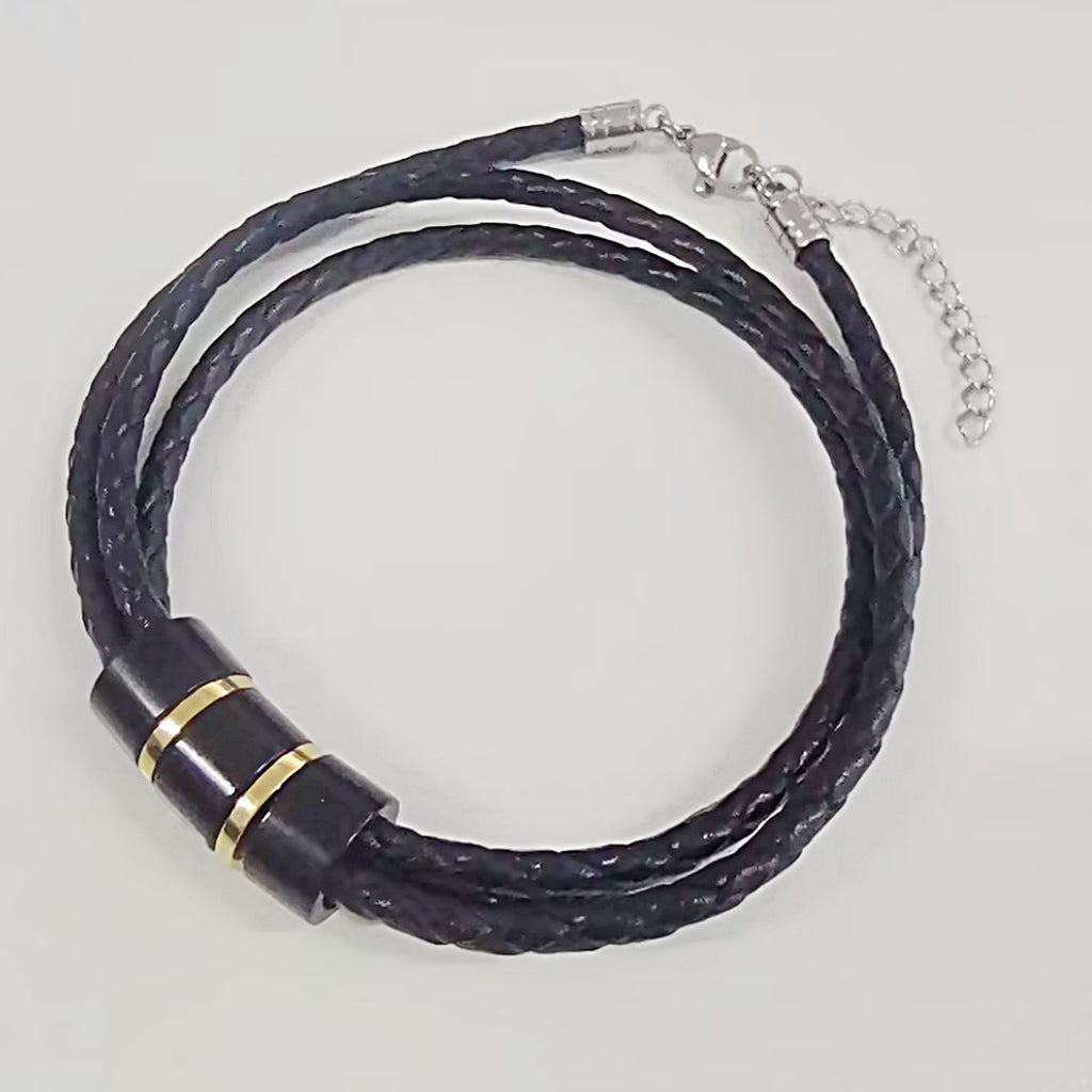 Men's Braided Leather Cord Bracelet | Stainless Steel Beads | 1–8 Bead Pairs
