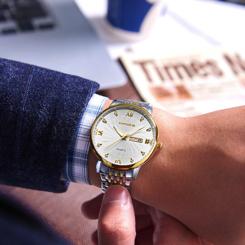 Men's Calendar Quartz Watch | Luminous Hands | 42mm | Day & Date | Steel & Leather | 8 Styles