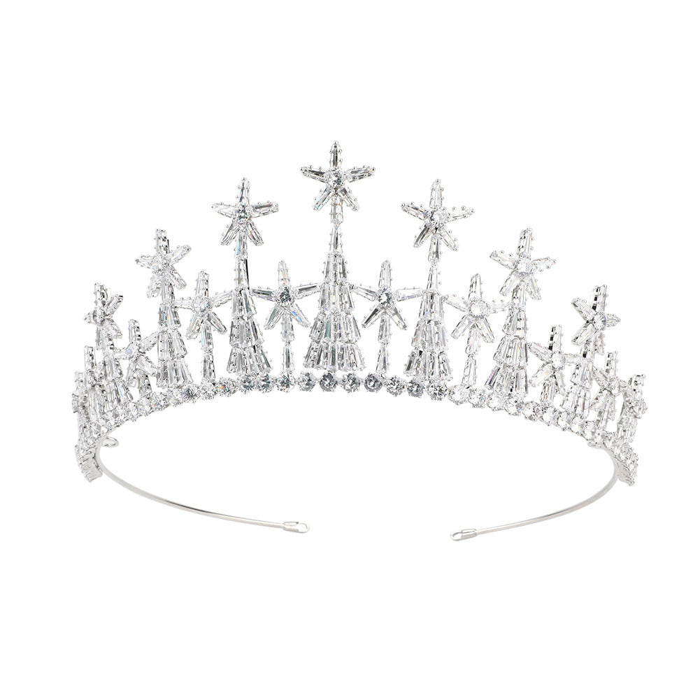 Zircon Bridal Crown | Handcrafted Copper | Platinum | 43cm | Formal Dress Bridal Headwear