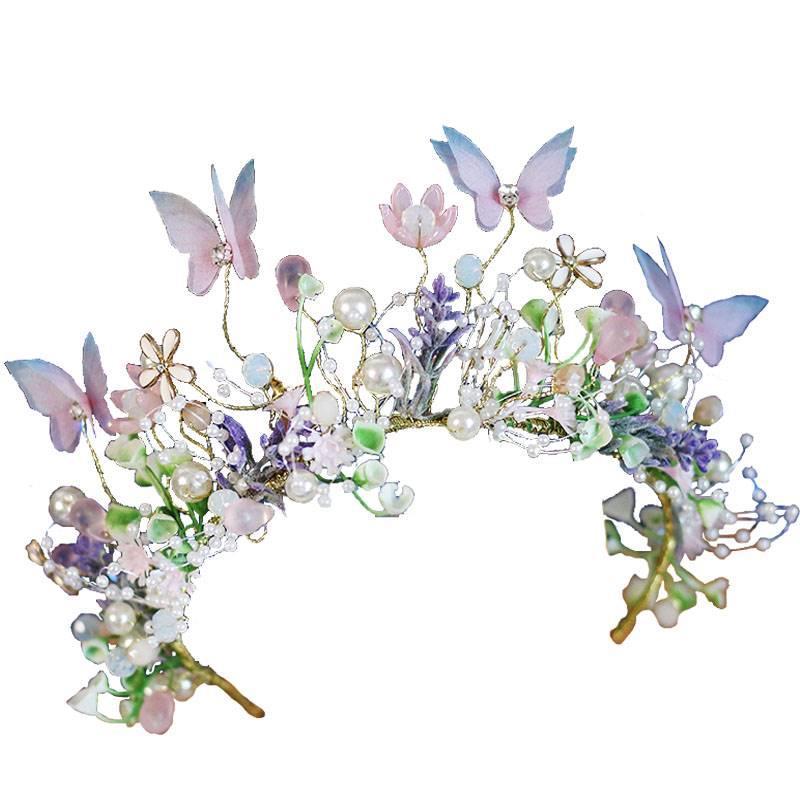 Children's Butterfly Garland Headdress | Blue & White | Sequin | Princess Performance Hair Jewelry