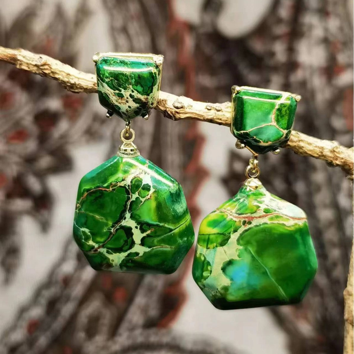 Emperor Stone Geometric Earrings | Ethnic Retro Style | 5 Natural Stone Colors