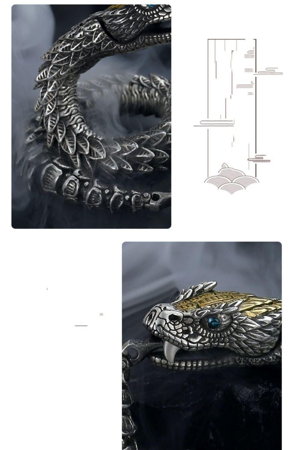 Black Snake Silver-plated Bracelet,Men's Retro Style