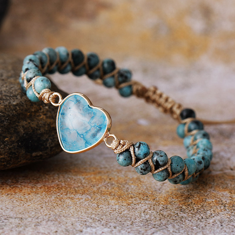 Lapis Lazuli Natural Stone Handwoven Wrap Bracelet | Adjustable | Gold, Green & Tiger