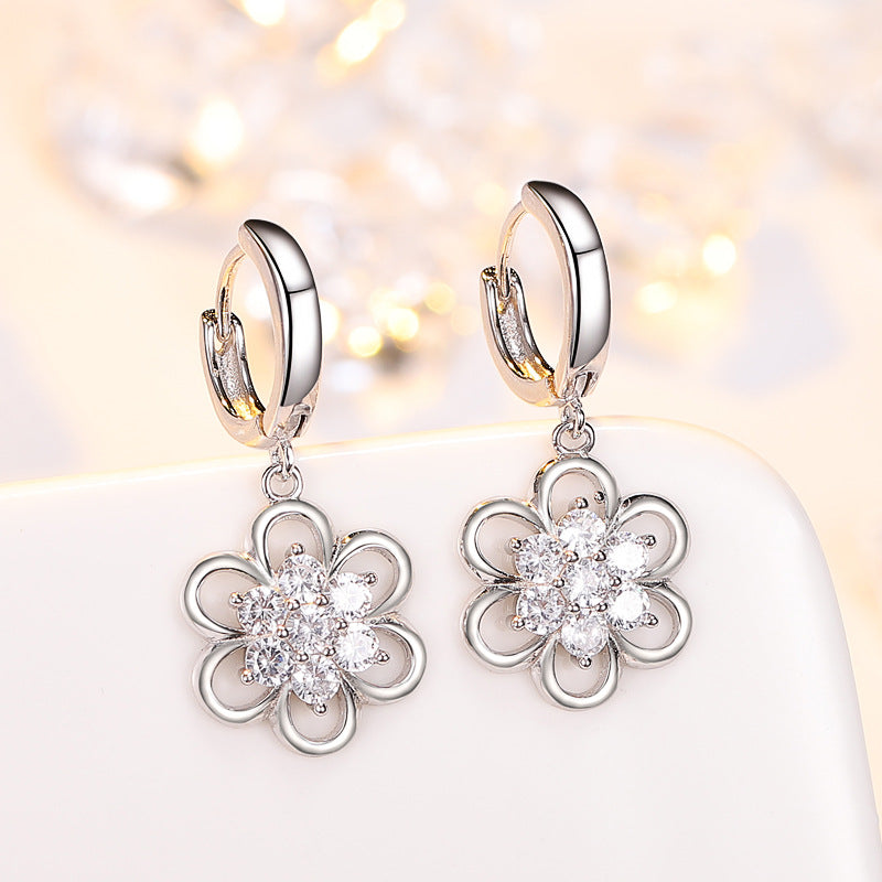 Floral White Copper Earrings | Purple & White | Ear Hook or Ear Buckle | Temperament Style