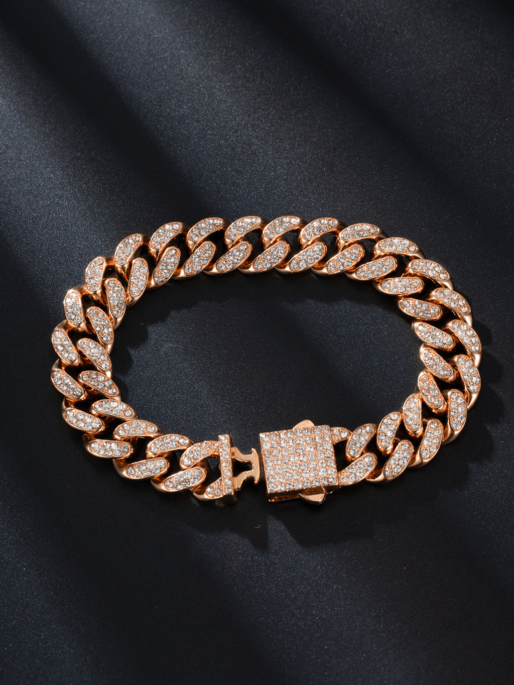 Full Diamond Cuba Link Bracelet | Spring Buckle | Gold, Rose Gold & Silver | 23cm