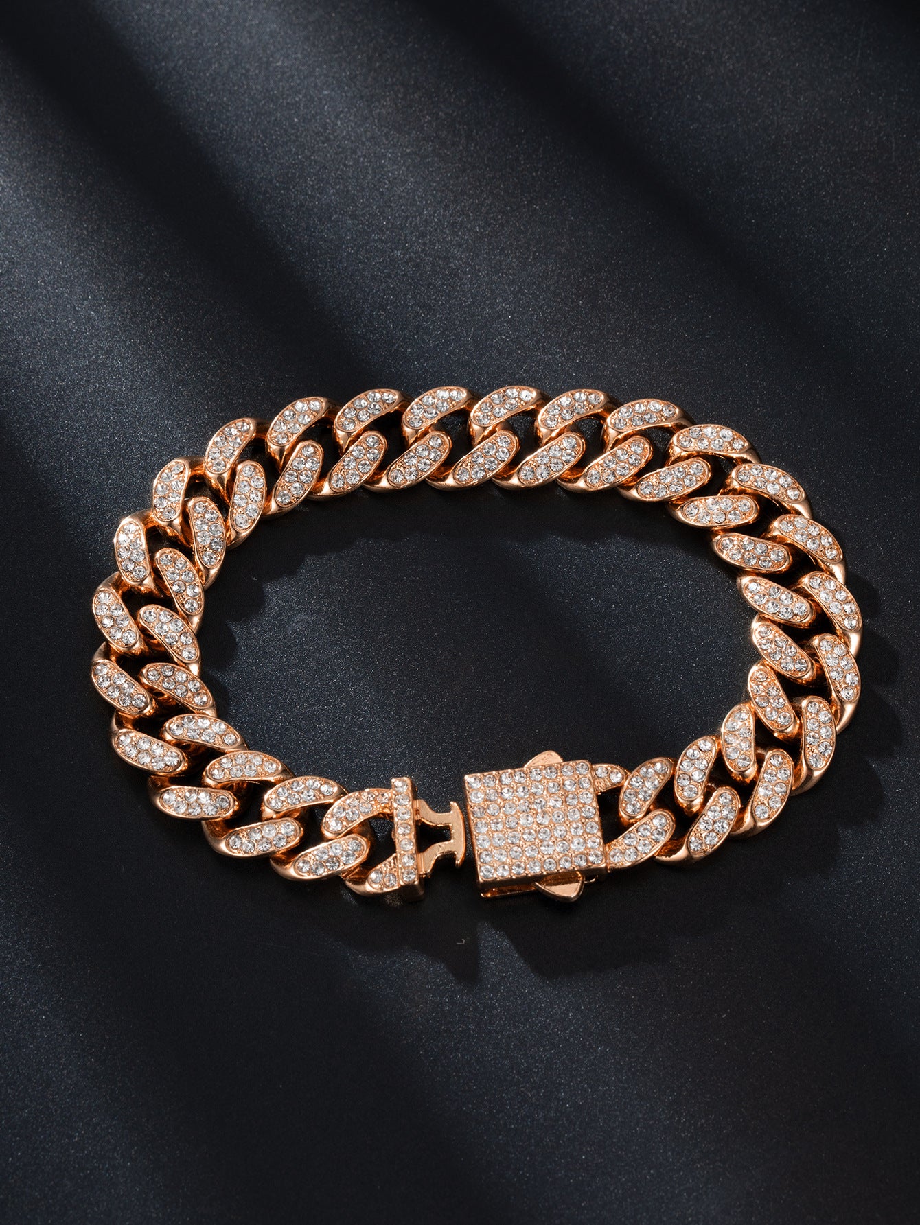 Full Diamond Cuba Link Bracelet | Spring Buckle | Gold, Rose Gold & Silver | 23cm