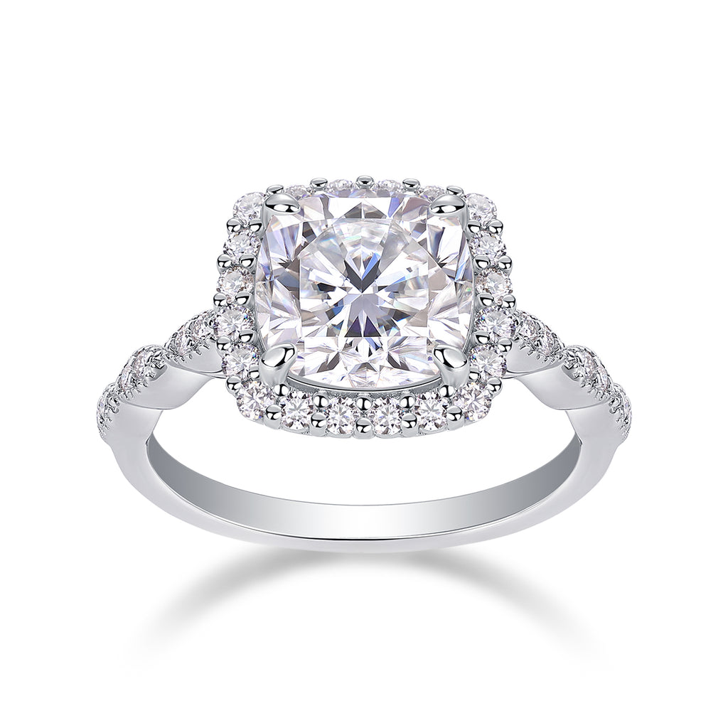 S925 Sterling Silver Cushion-Cut Moissanite Ring | 8.5mm | Platinum Plated | Sizes 5–9