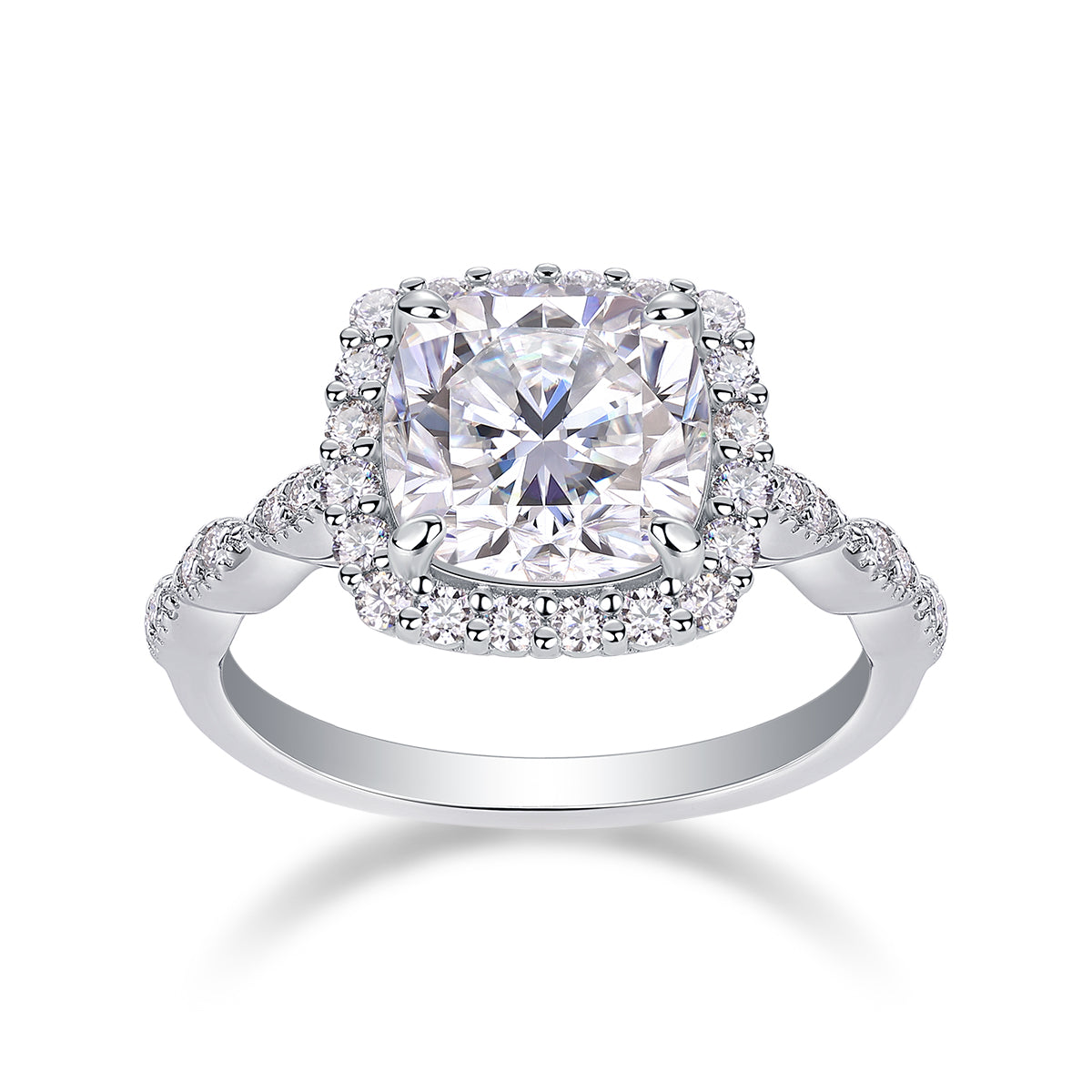 S925 Sterling Silver Cushion-Cut Moissanite Ring | 8.5mm | Platinum Plated | Sizes 5–9