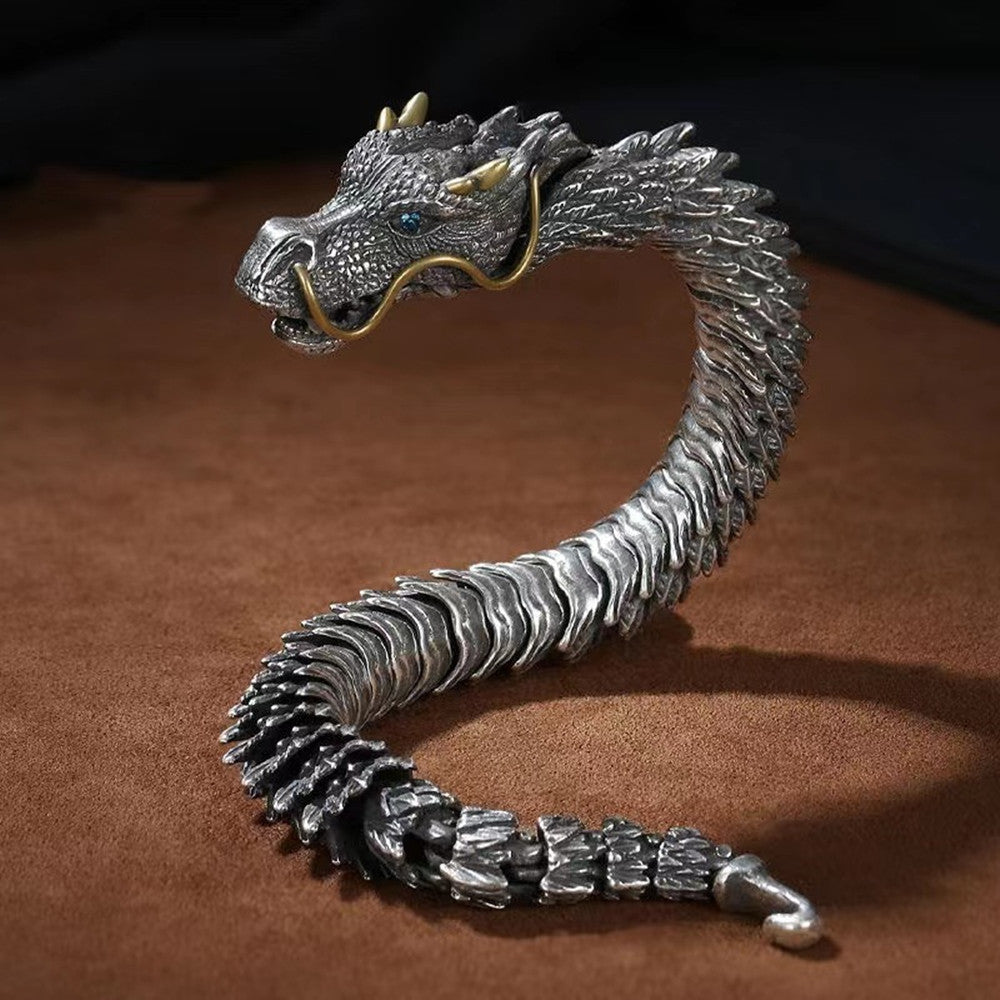 Handmade Dragon Head Bracelet | Silver | Retro Zodiac | 3 Sizes