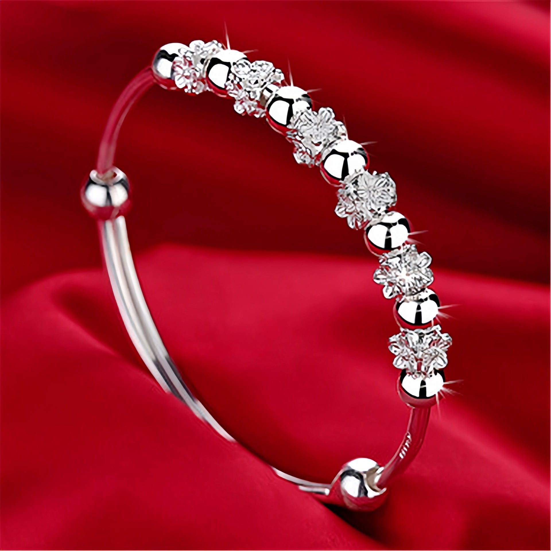 Push-Pull Plum Blossom Bracelet | Happiness Blooming | Silver & Yellow Gold