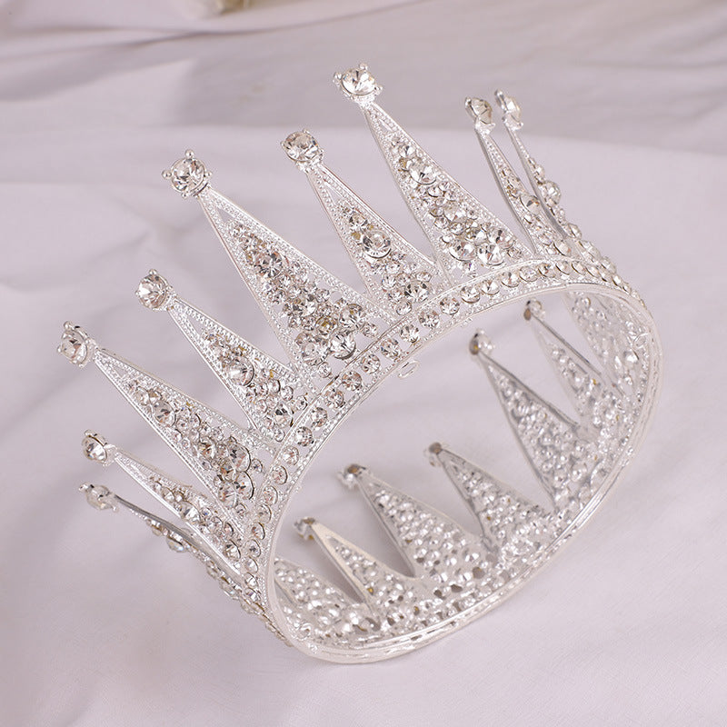 Alloy Retro Round Bridal Crown | Diamond Detail | Silver | European Bridal Hair Ornament