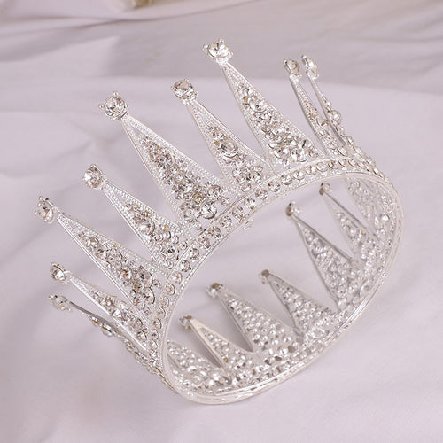 Alloy Retro Round Bridal Crown | Diamond Detail | Silver | European Bridal Hair Ornament