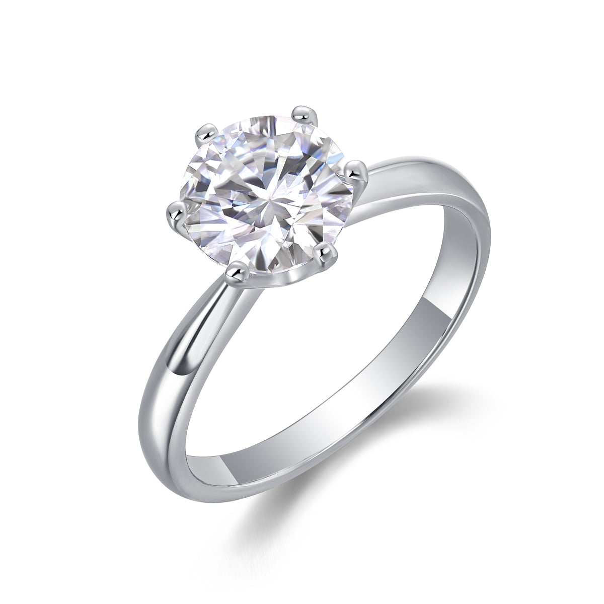 Classic Six-prong Mossan Diamond Silver Open Ring