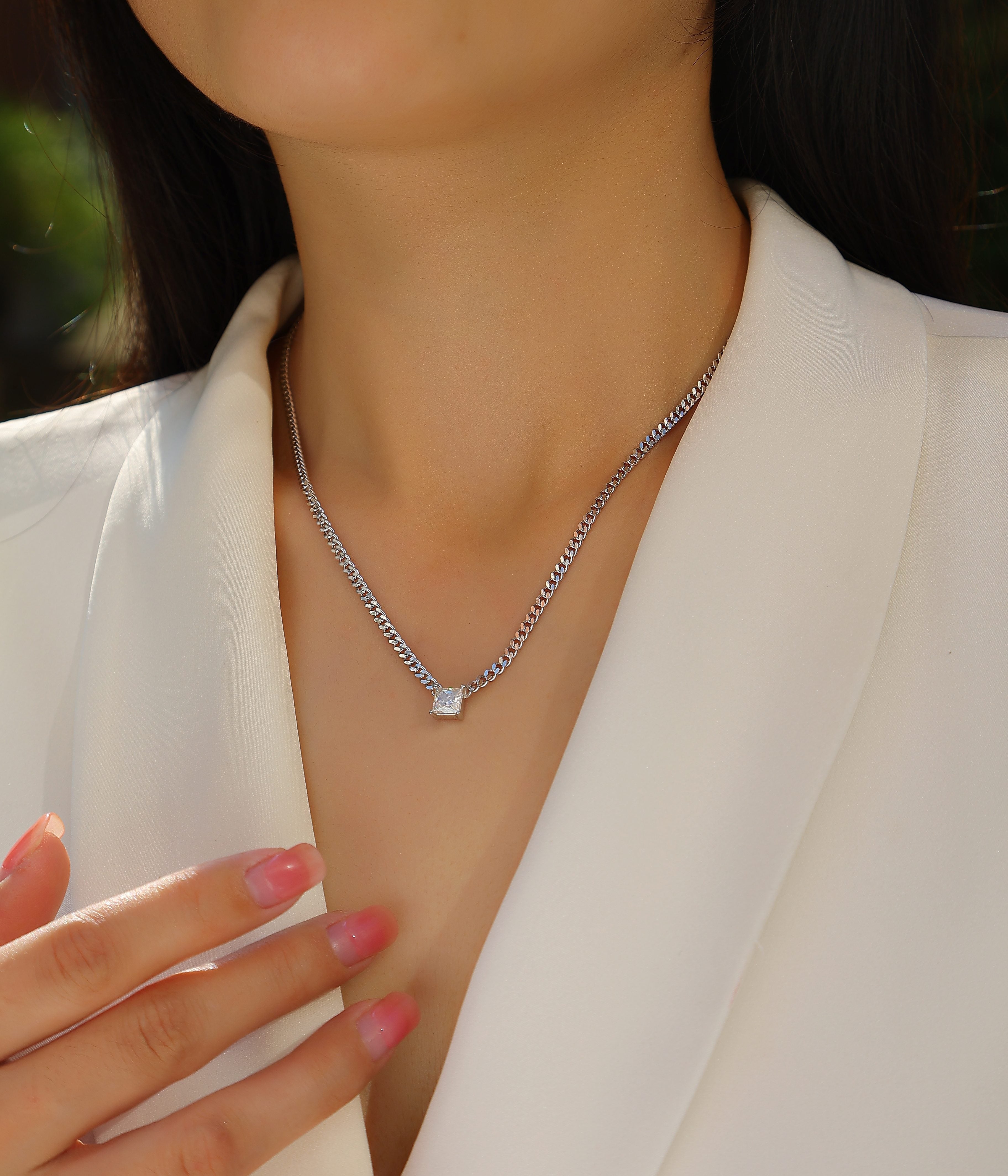 Zhang Yang - Square Moissanite Statement Pendant Necklace