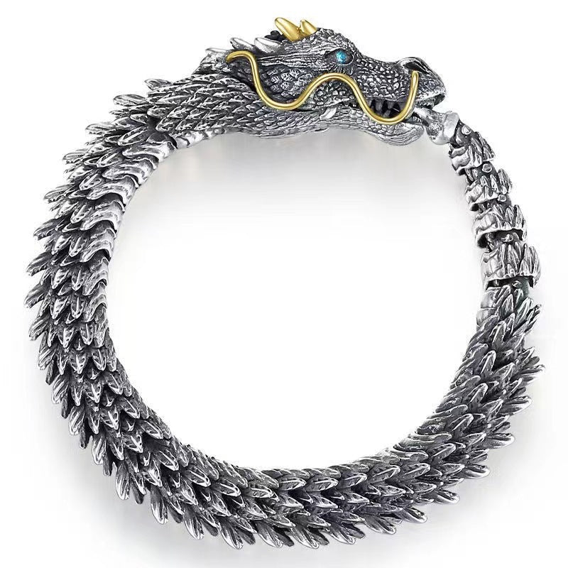Handmade Dragon Head Bracelet | Silver | Retro Zodiac | 3 Sizes