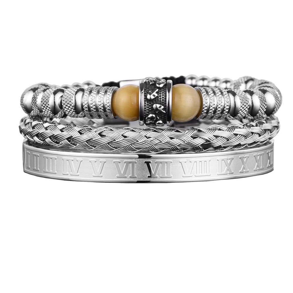 Men's Skull & Tiger Eye Bracelet Set | Stainless Steel | Black, Blue & Gold