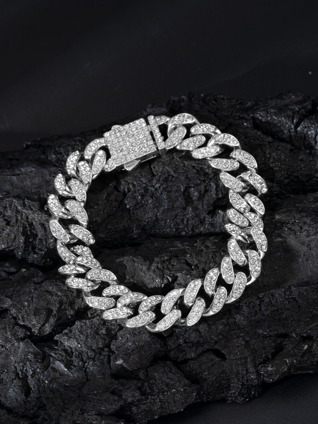 Full Diamond Cuba Link Bracelet | Spring Buckle | Gold, Rose Gold & Silver | 23cm